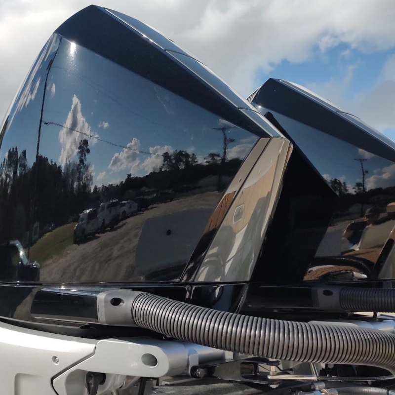 Glossy black shiny ceramic coating on outboard motors